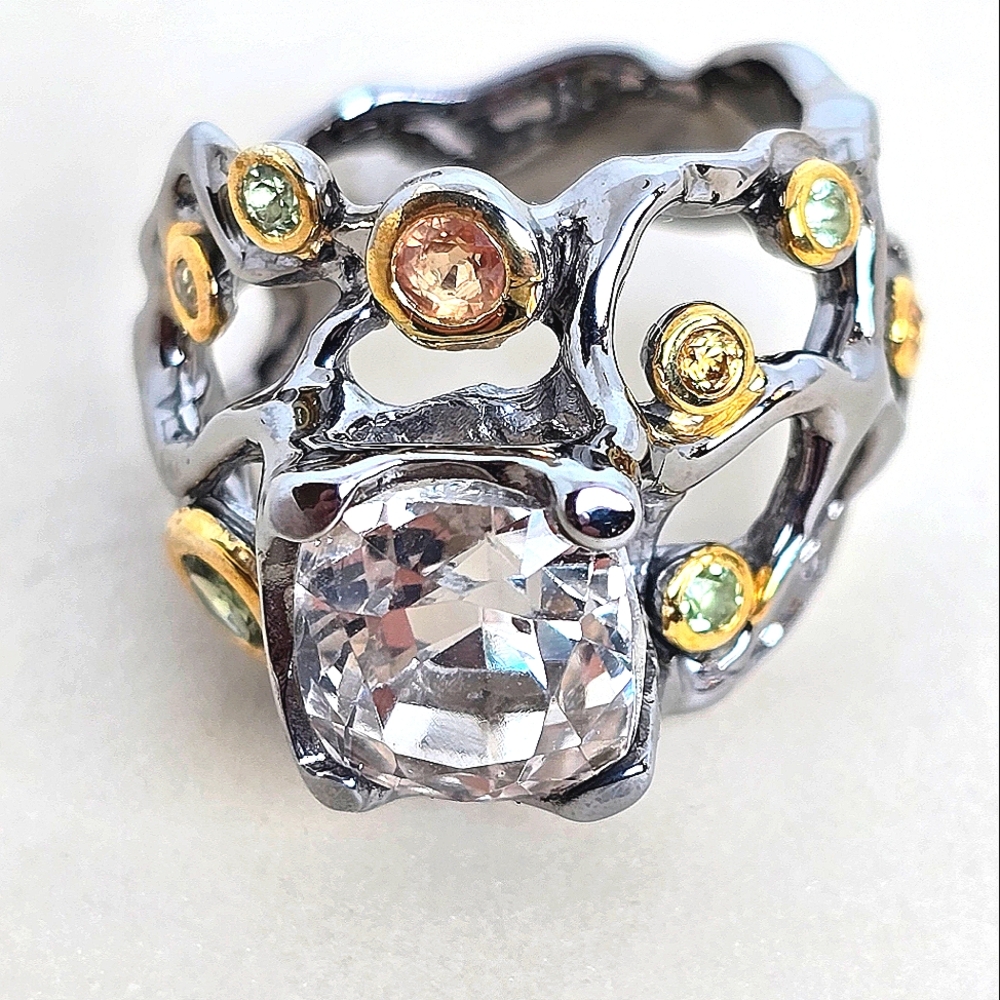 Handcrafted Unheated Kunzite 5.91ct & Sapphire 925 Sterling Silver Ring  Sz 6.75